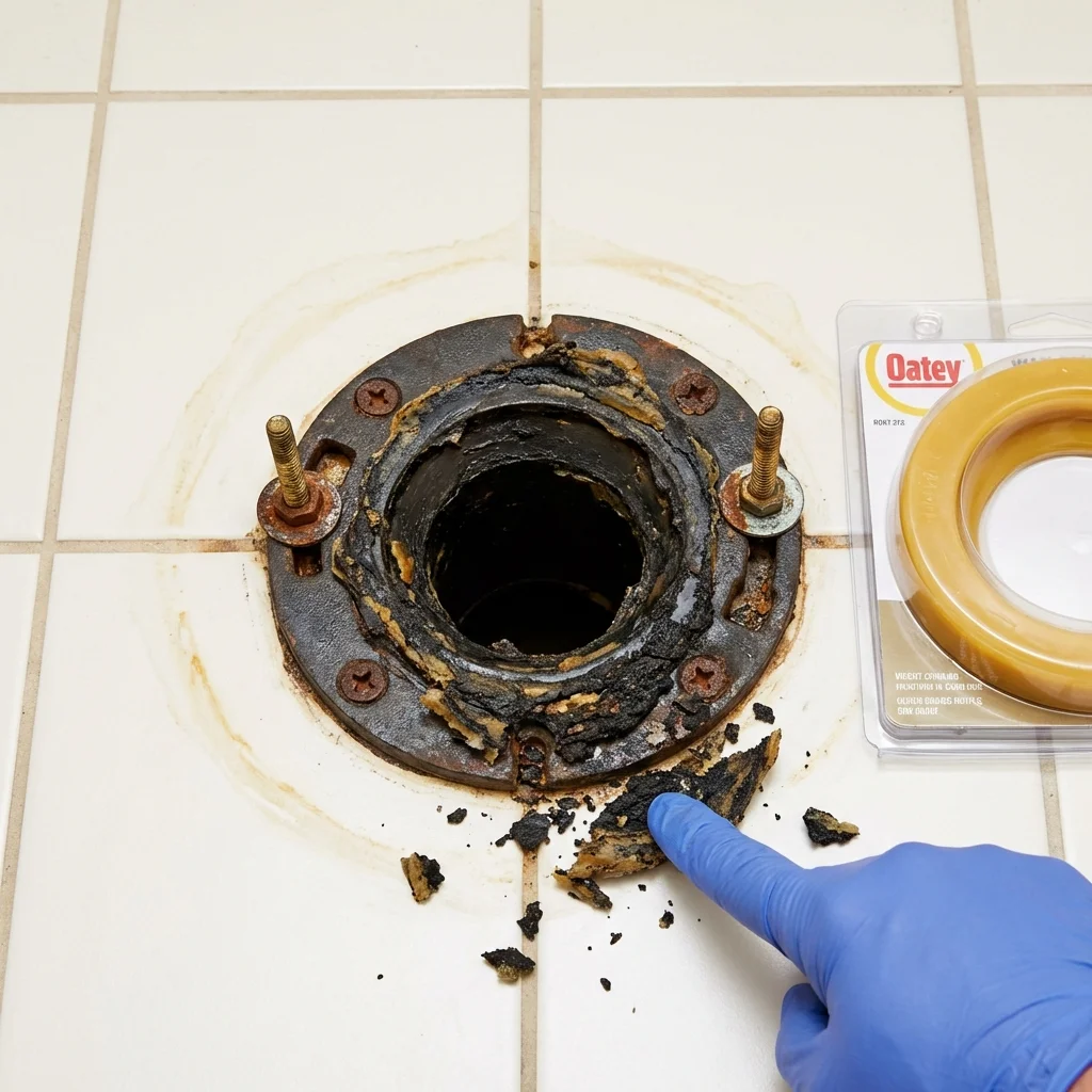 Failed wax ring showing water seepage at the base of a toilet in a Little Silver, NJ home