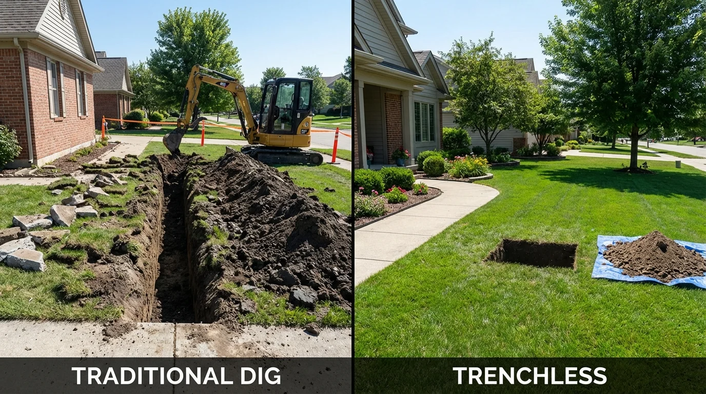 Trenchless sewer repair with minimal yard damage versus traditional excavation in Little Silver, NJ